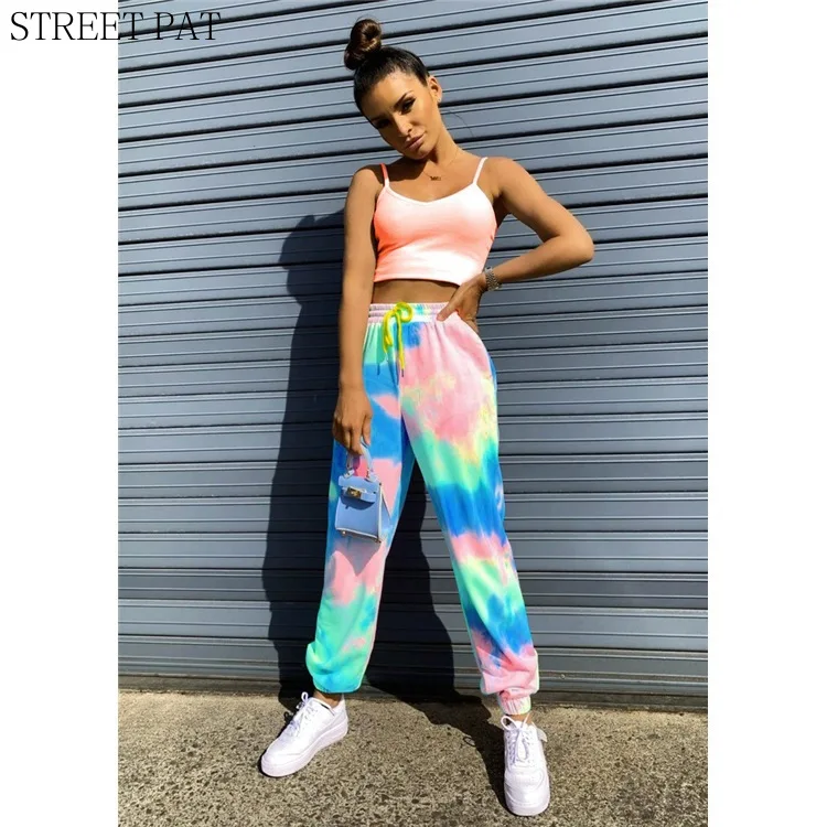 Женские штаны шаровары с завышенной талией эластичные Harajuku спортивные для бега