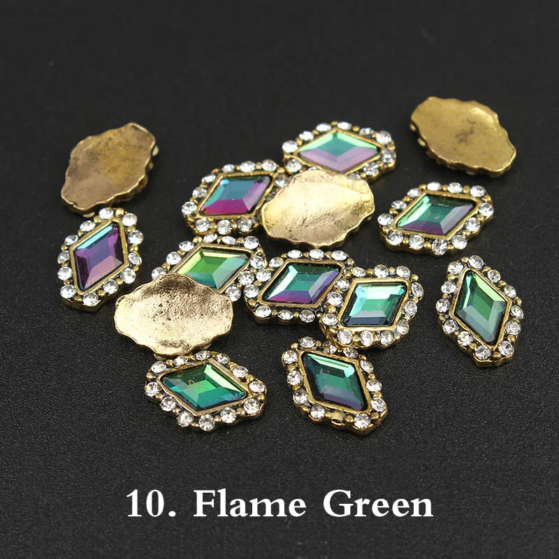 Flame green Новинка 30 шт/50 шт 9x12 мм Ретро металлический сплав стеклянные стразы для ногтей для 3D украшения ногтей Аксессуары для маникюра - Цвет: Flame green