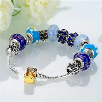 

Snowflake Pendant Big Hole Glass Bead Silver Plated Bracelet Snake Chain Jewelry Wholesaler PDRH041 Bracelets for Women