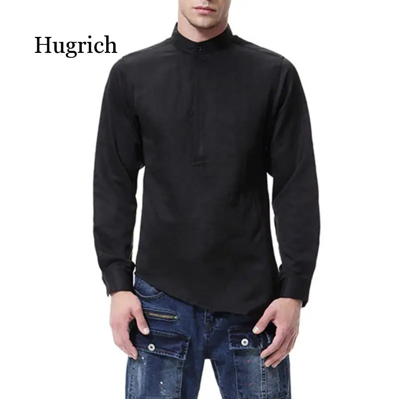 

Men's shirt fashion trend solid color pullover stand collar long sleeve shirt casual all-match shirt