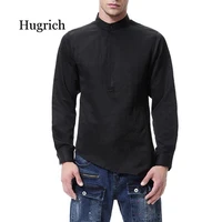 mens shirt fashion trend solid color pullover stand collar long sleeve shirt casual all match shirt