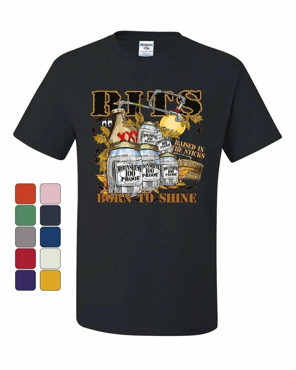 

Rits Born to Shine T-Shirt Moonshine Drinking Booze Whiskey Tee Shirt