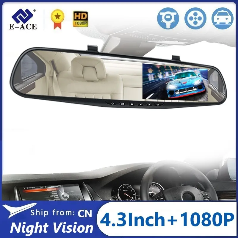 

ACCEO Car Dvr Mirror Dash Cam Dual Len Rear View Mirror FHD 1080P Dashcam Video Recorder Registrator Support Rear View Camera