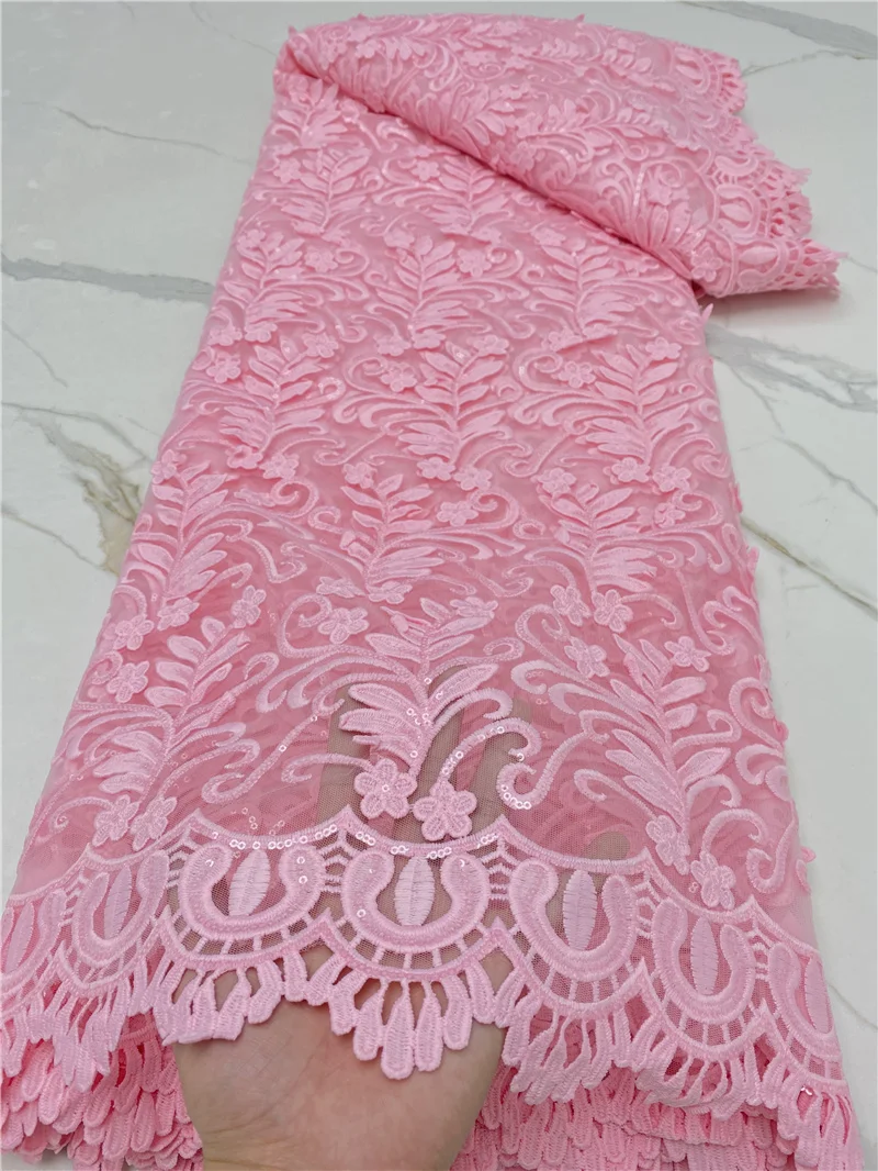 

PGC Pink African French Sequins Lace Fabric 2021 High Quality Lace Material Nigerian Lace Fabrics For Party Sewing YA4396B-2