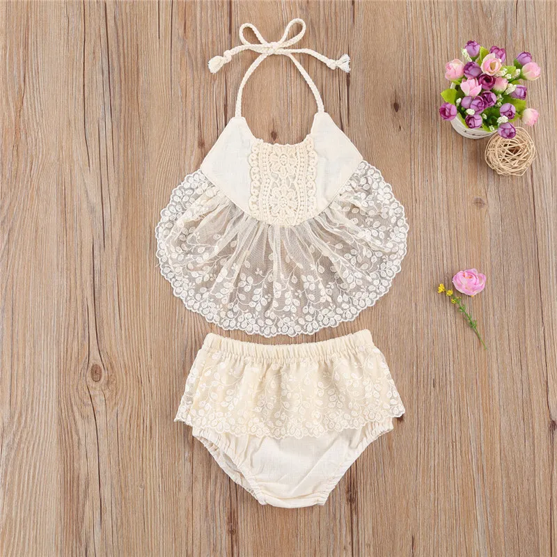 

0-24M Newborn Kid baby Girl Lace Clothes set Sleeveless Crop Top Shorts set Elegant Cute Sweet Princess New born Clothing