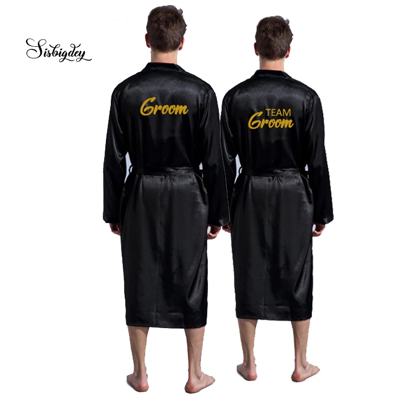 Мужской Атласный халат жениха Sisbigdey Свадебный золотого цвета вечерние пижамы для