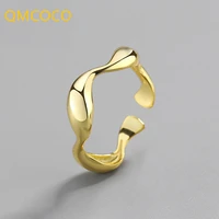 qmcoco silver color open ring for women ins minimalist irregular wave pattern jewelry birthday party gift