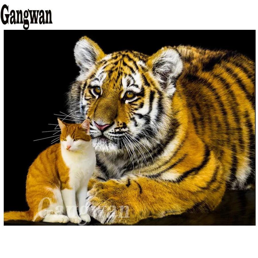 

5D алмазная картина животное тигр и кошка полный квадратный круглый горный хрусталь картина вышивка распродажа Алмазная Мозаика Декор для д...