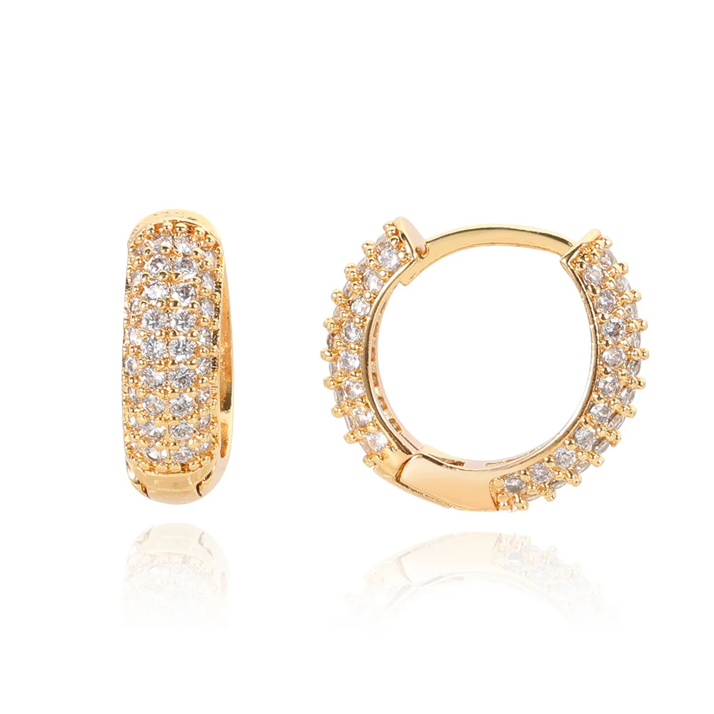 

Hip Hop Full Zircon Hoop Earrings Bling Gold Plated Men Women Jewelry Gift