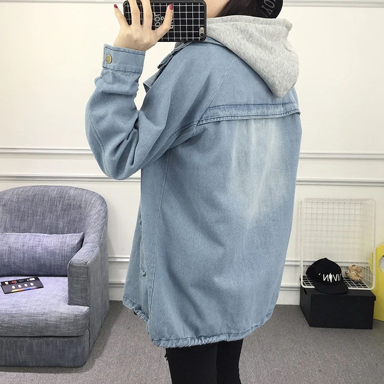 

2020 autumn winter Button Up Ladies Denim Women Jacket with Hooded 2 Piece 4XL Female Jean Plus Size Women Coat