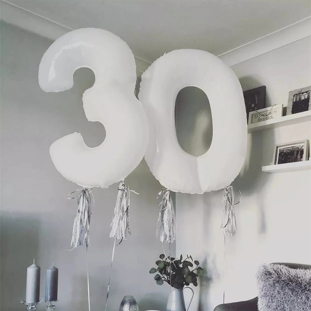 

30inch White Aluminum Foil Number Balloon 15/18/25/30 Birthday Party Decoration Baby Shower Anniversary New Year House Decor