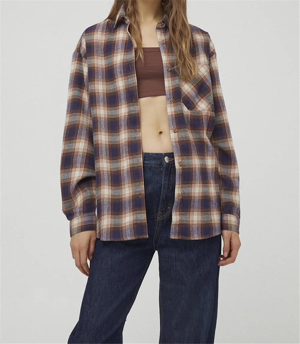

Retro Hong Kong Style versatile Plaid Shirt women 2021 early spring new loose casual boyfriends work clothes thin style coat