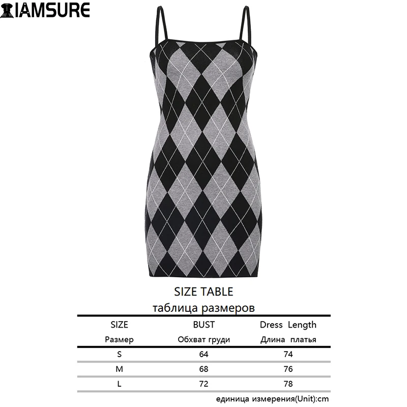 

Elegant Slim Plaid Knited Dress Slash Neck Spaghetti Strap Mini Dresses Women Spring Autumn Fashion Camisole Ladies