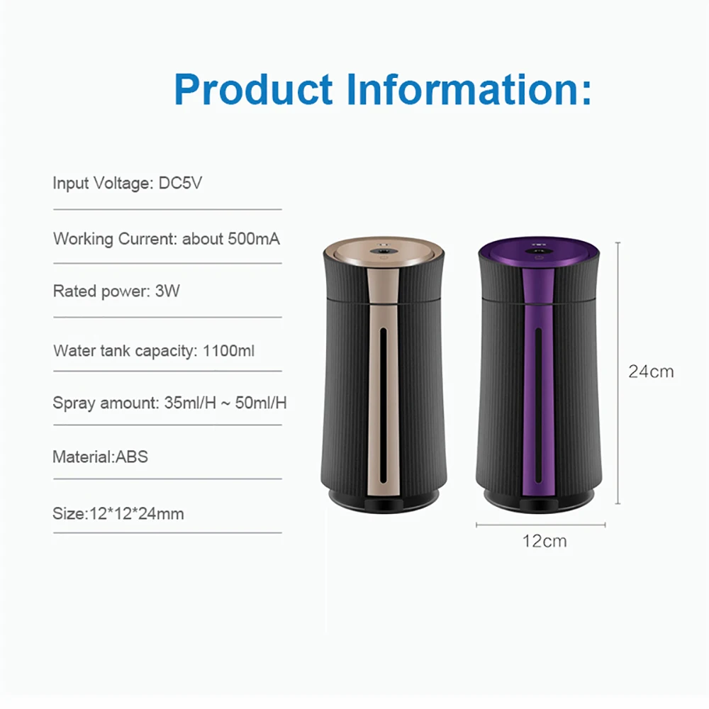 

New 1100ML Air Humidifier Ultrasonic USB Diffuser Aroma Essential Oil 7 Color LED Night light Cool Mist Purifier Humidificador