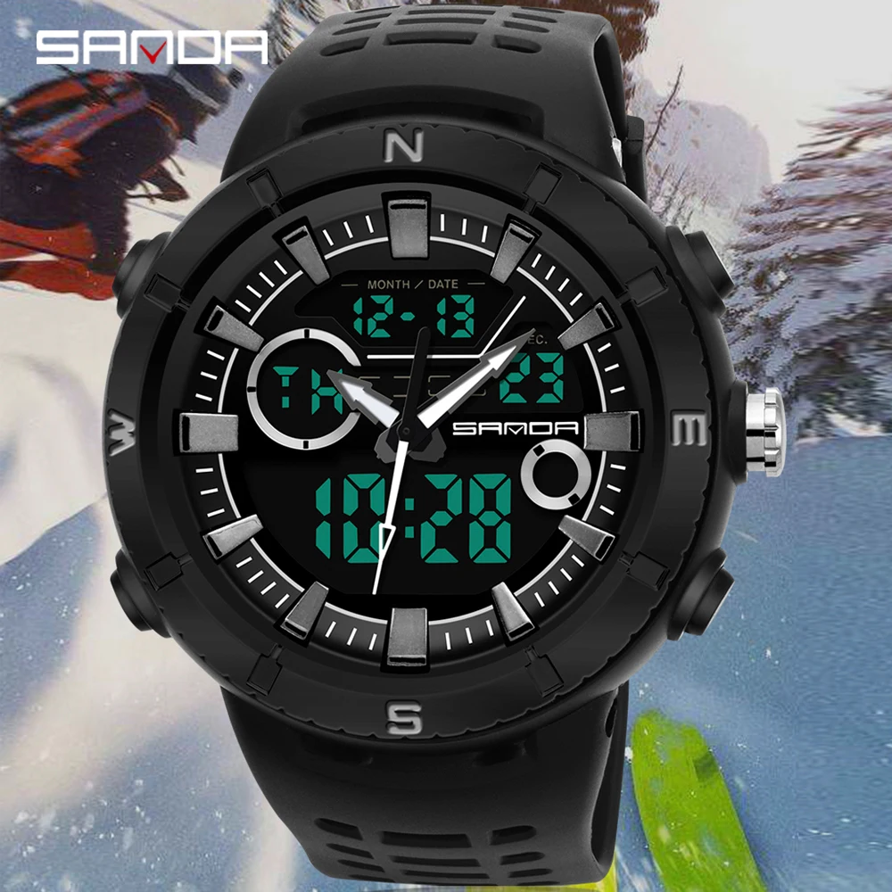 

Fashion Men Analog Digital Sport Watch Outdoor LED Waterproof Wrist Watch Silicone alarm stop watch Eletronic Wristwatch 2022