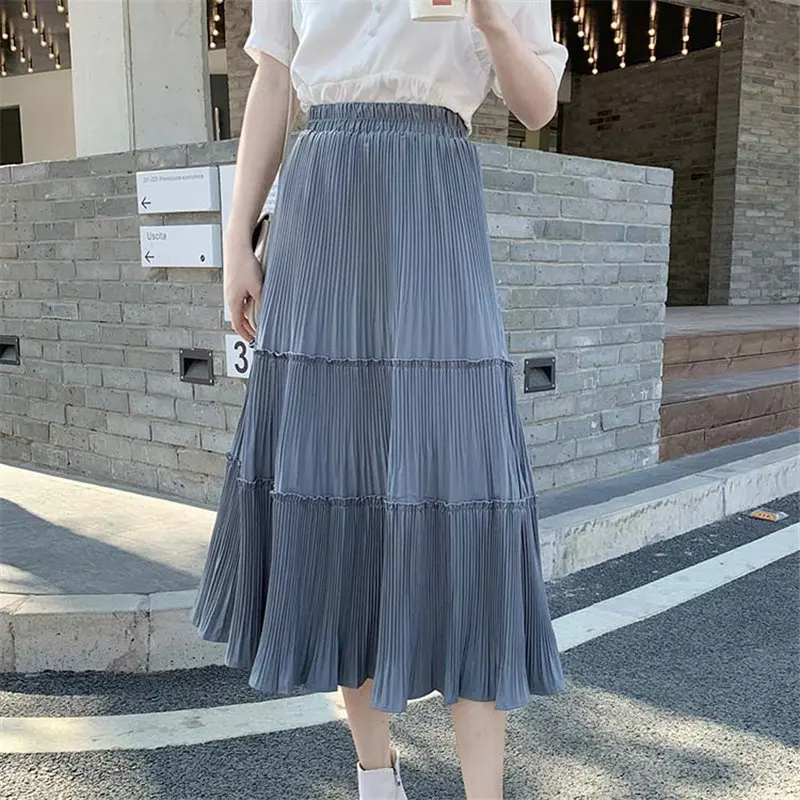 

HziriP High Waist Chiffon Cake Basic Women Skirt 2020 Fresh Sweet Pleated A-line Gentle Solid All-Match Loose Skirts Female
