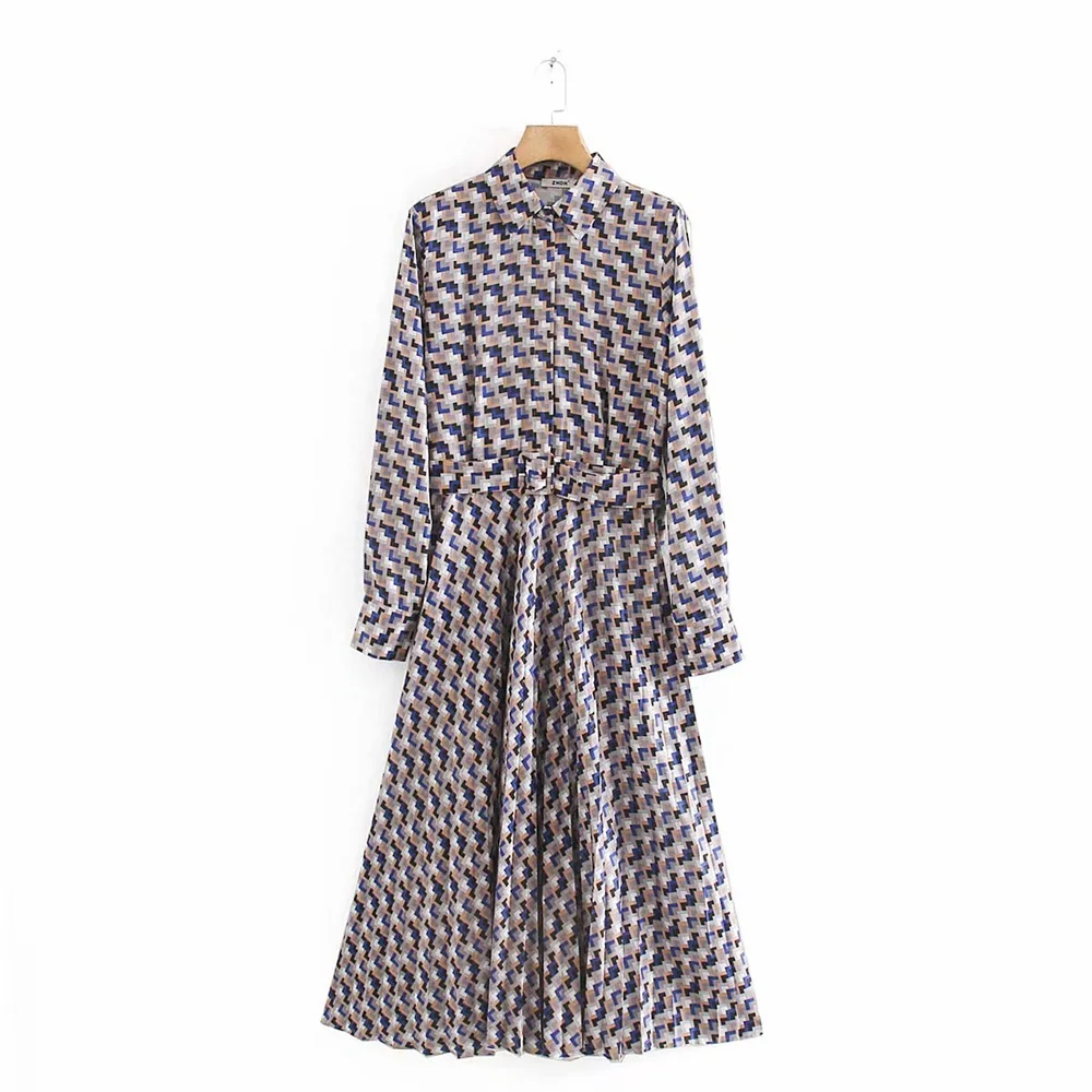 Женское плиссированное платье Ma & go рубашка с геометрическим принтом длинным