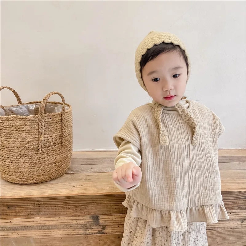 

WLG Kids Girls Warm Vests Winter Velvet Thick Solid Beige Brown Outerwear Baby Girl Casual Clothes for 1-6 Years