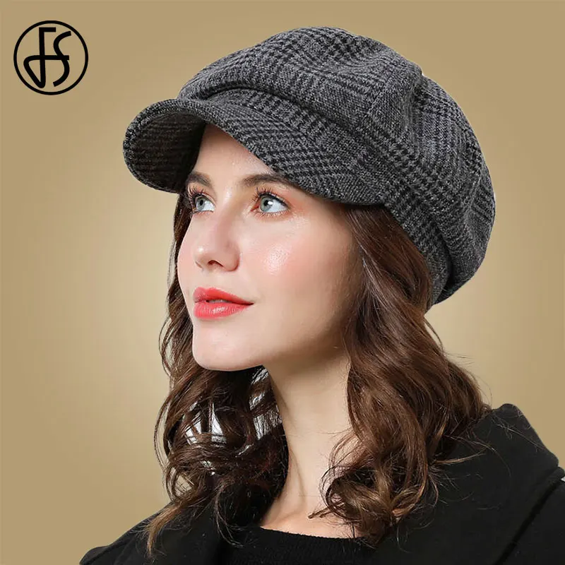 Женская Бейсболка в клетку FS Повседневная теплая шапка из хлопка восьмиугольном