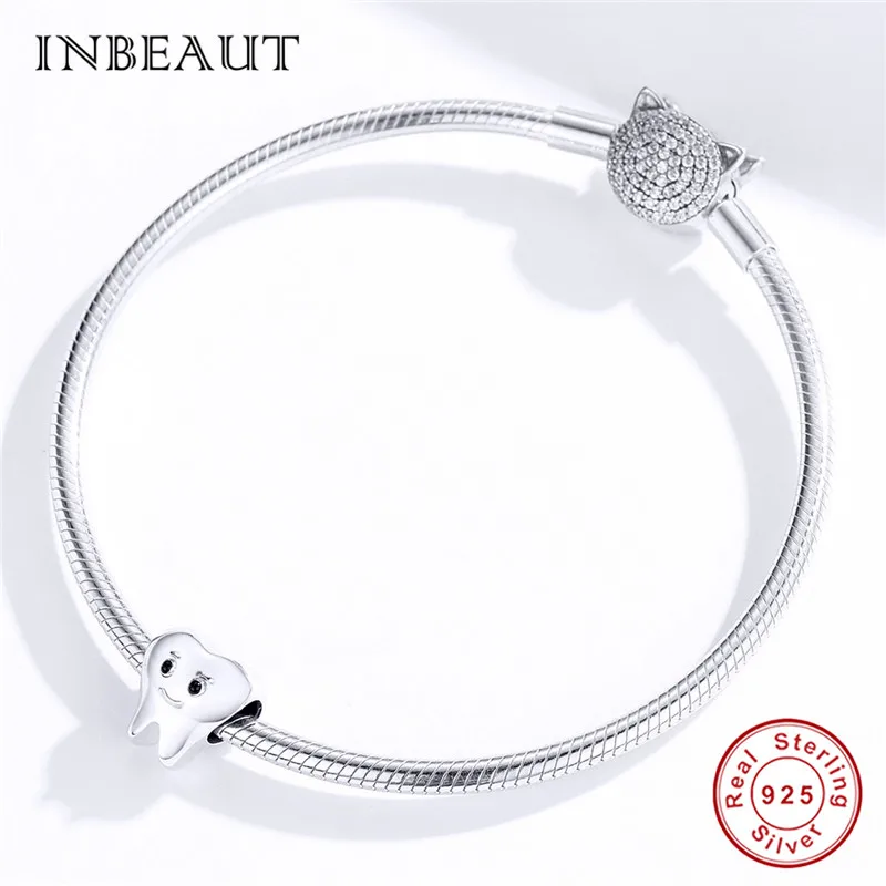 INBEAUT настоящий 925 пробы серебряный зуб для лица браслет Пандора милый мультфильм мальчик Подвески «зубы» diy ювелирные изделия для девочек-подростков