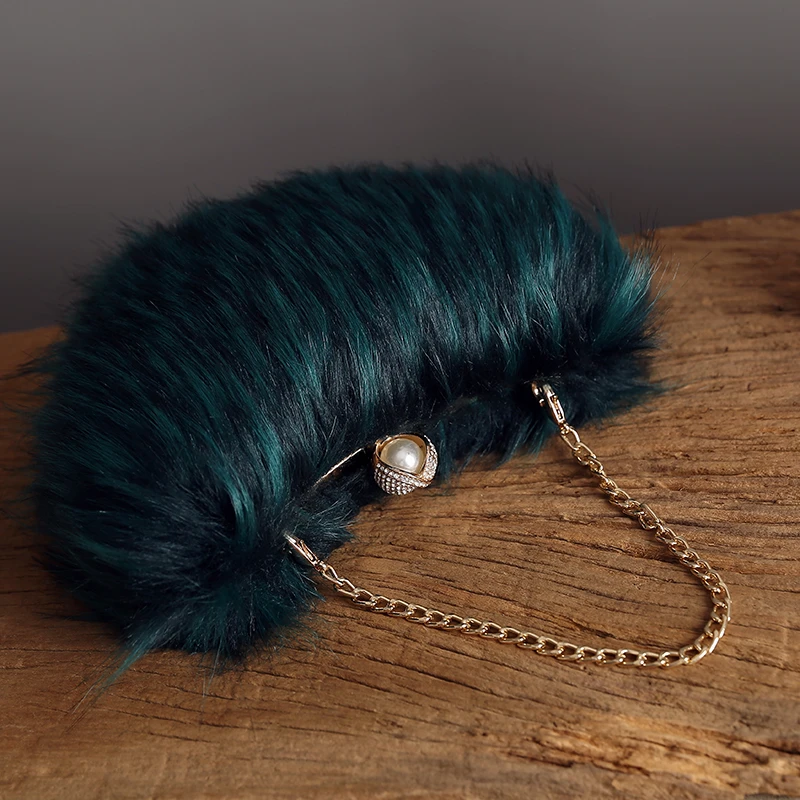 Женские сумки из меха енота винтажные Мини ручной работы с полумесяцем темно