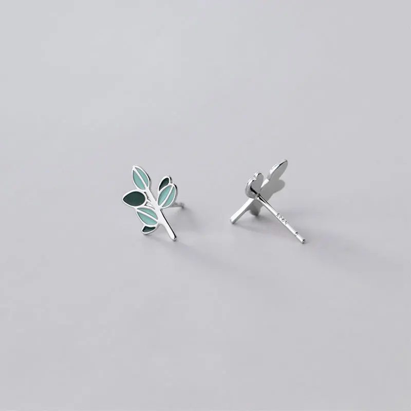 

AIFENAO Real 925 Sterling Silver Cute Enamel Green Leaf Stud Earrings for Women Korean Trendy Fine Jewelry Girl Gift Accessories