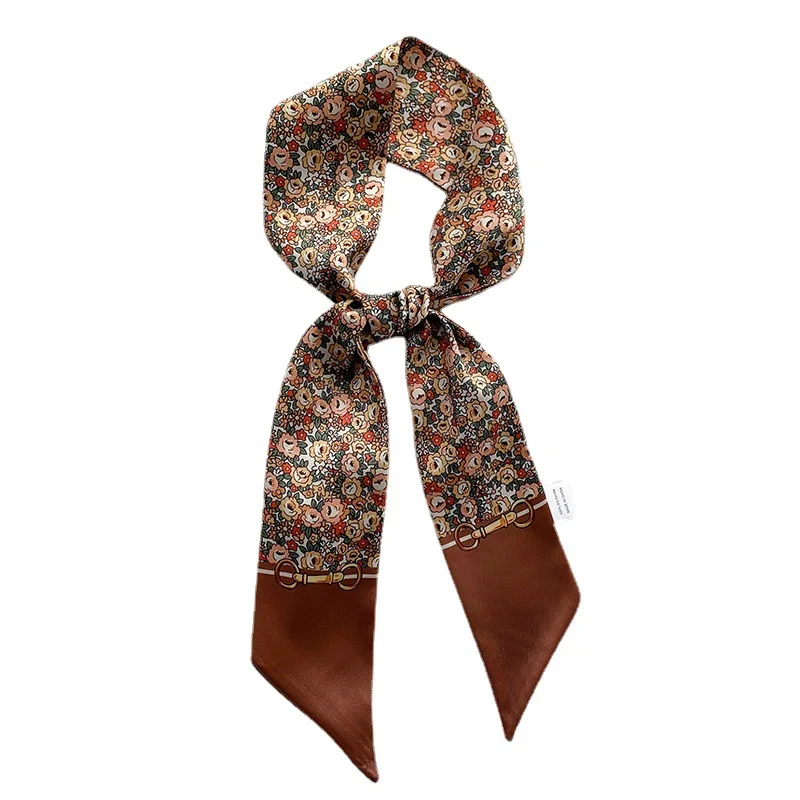 

Spring Literary and Artistic Floral Fashion Slender Long Silk Scarf Female Long Streamer Clavicle Scarf Isn Tied Hair Band Bag