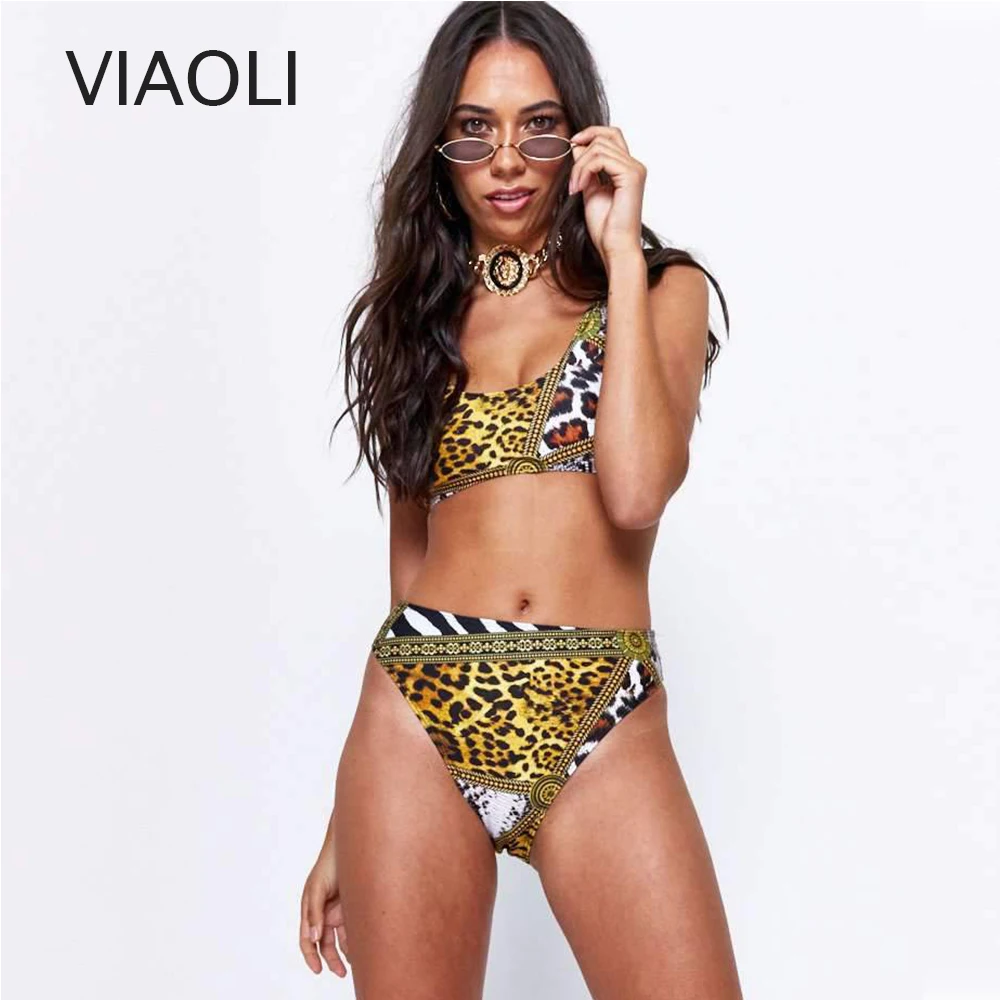 Сексуальные бикини с леопардовым принтом новинка комплект высокой талией пуш-ап