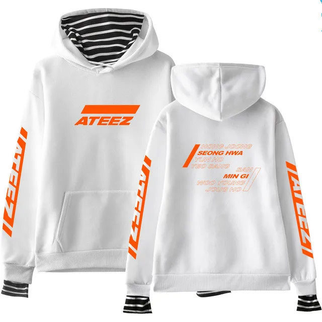 WHITE3 Новое поступление Kpop ATEEZ Толстовка с принтом из двух частей повседневные толстовки женские модные толстовки Wooyoung Mingi - Цвет: WHITE3