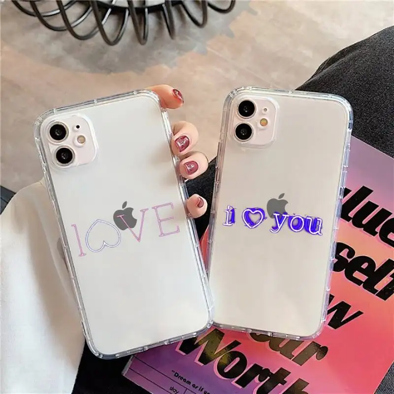 

Neon font crown love Phone Case For iPhone 13 12 11 8 7 Pro Max Plus X XS XR MINI transparent clear New
