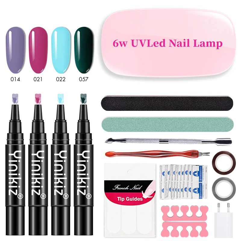 

Yinikiz Nail Lacquer Gel Set One Step Nail Gel Polish Pen 3 In 1 Varnish Glue Pen Nails Art Tools Gift UV Nail Dryer