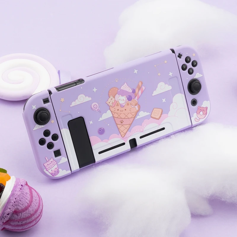 Чехол Geekshare для Nintendo Switch Kawaii мороженое кот мультяшный фиолетовый звездное мягкий