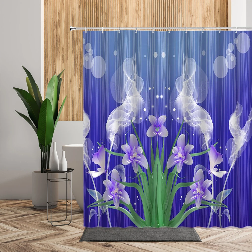 Фиолетовый цветочный ландшафт для душа Искусственные цветы лаванды с принтом