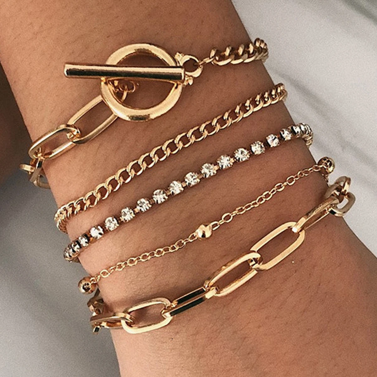 

New Bohemian Bracelet Set Women Gothic Rhinestone Gem Multilayer Bracelet Street popular punk style jewelry exquisite gift