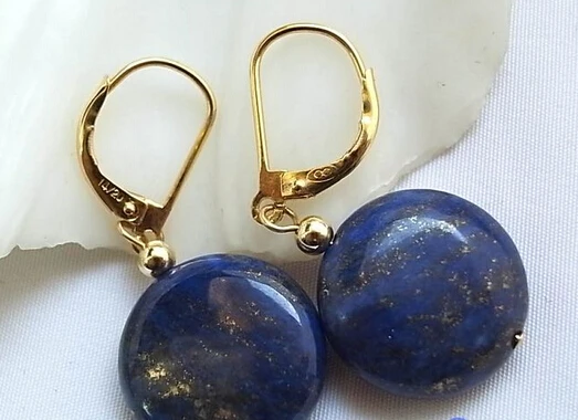 shitou 00732 NATURE 14MM LAPIS LAZULI COIN BEAD DANGLE EARRING  discount 40%