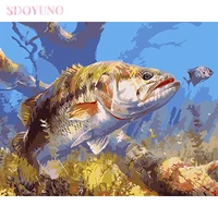 sdoyuno frame painting by numbers animal fish acrylic paints handpainted kits canvas drawing unique gift home wall decor