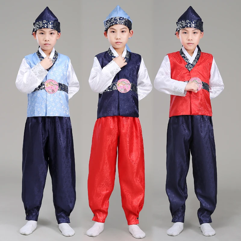 

New Traditional Korean Clothing Suit Boys Stage Performance Costume Hanbok Dress Full Sleeve Minority Dance Costumes SL1546
