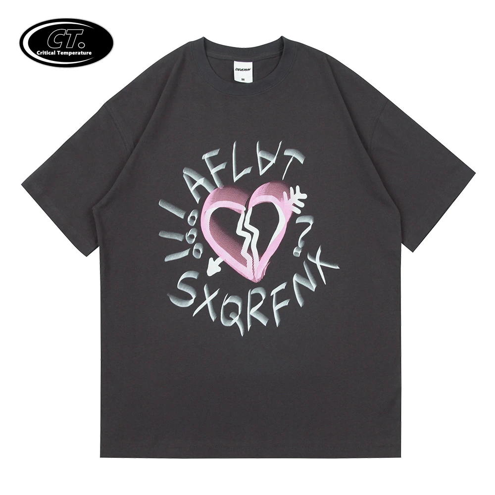 

2021 Men Hip Hop Streetwear Tshirt Broken Heart Print T Shirt Harajuku Cotton Casual Summer Short Sleeve T-Shirt Black Tops Tees