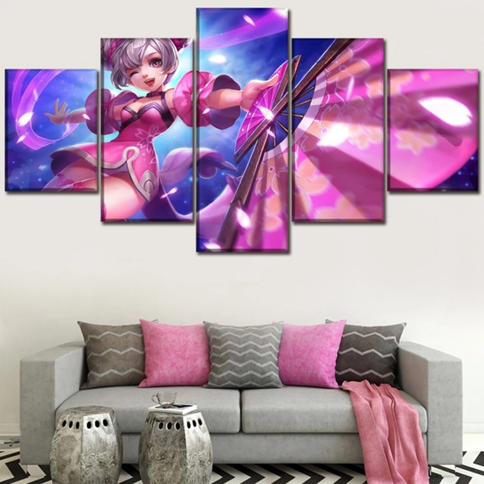 Холст Картины Постеры Печати Ролевые Игры Рисунок 5 Панелей Король Славы Домашний декор Настенное искусство Фреймворк для комнаты мальчиков модульный.