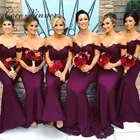 Простое европейское платье для подружки невесты с V-образным вырезом и рукавами-крылышками, кружевное платье фиолетового цвета в стиле русалки, свадебное платье, платье для вечеринки, E8034