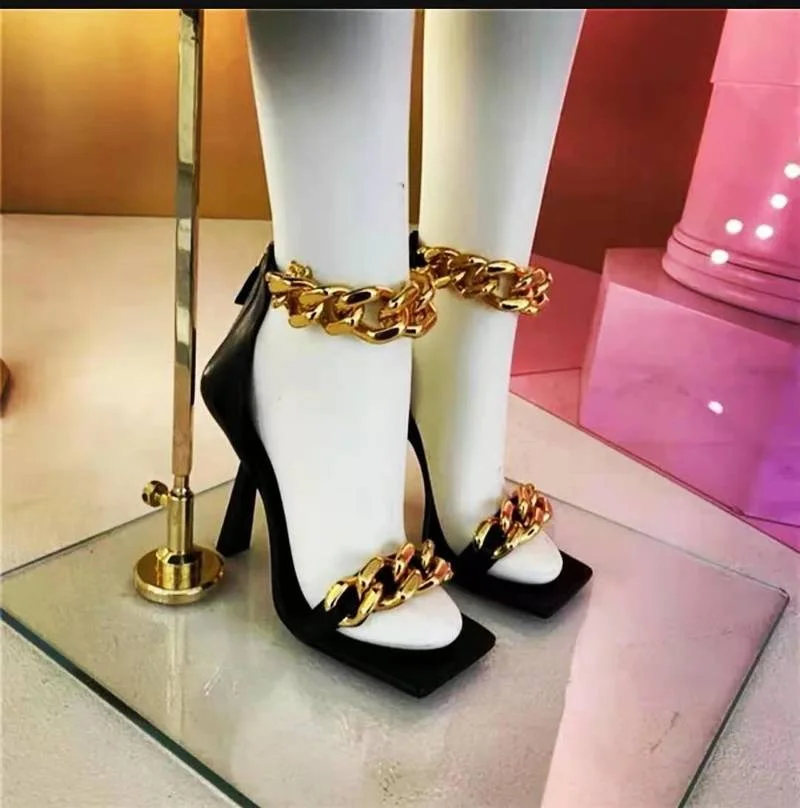 

Сандалии женские на высоком каблуке, модные босоножки с ремешком на щиколотке, из полиуретана, без застежки, с квадратным носком, на молнии, ...