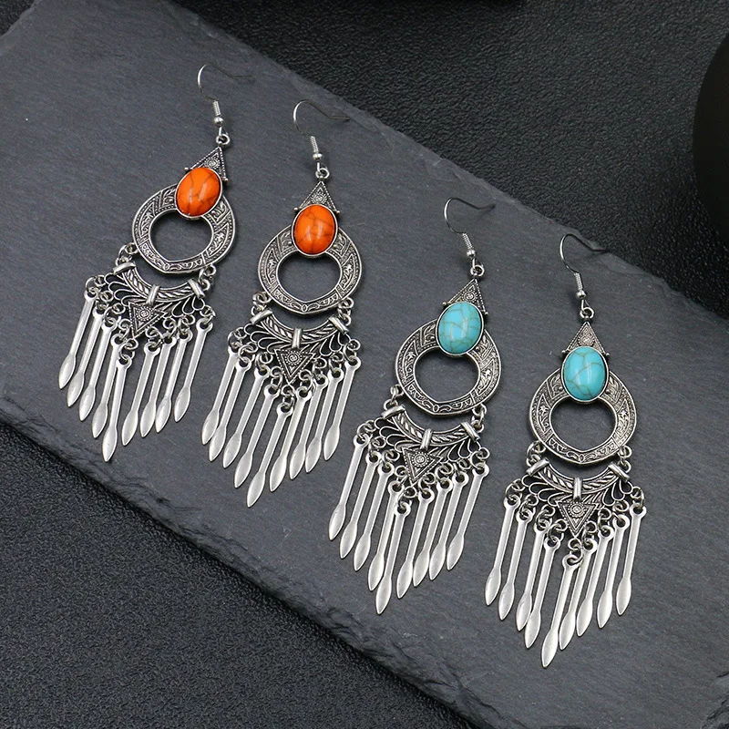 Длинные висячие серьги с кисточками для женщин многоцветные этнические