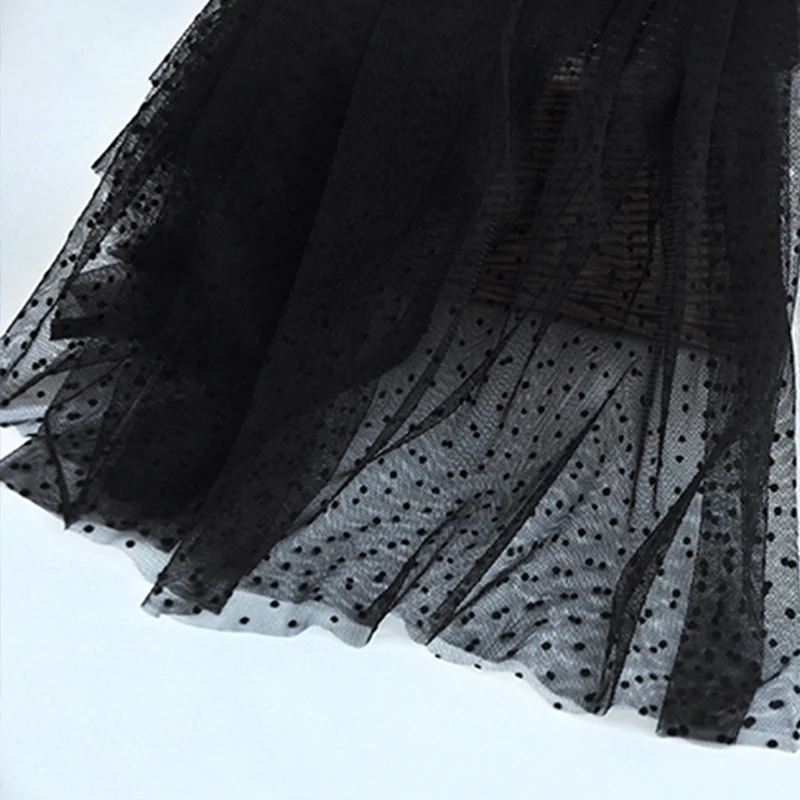 5 лет черно-белая Мягкая сетчатая ткань флокированное платье в горошек Вышитое