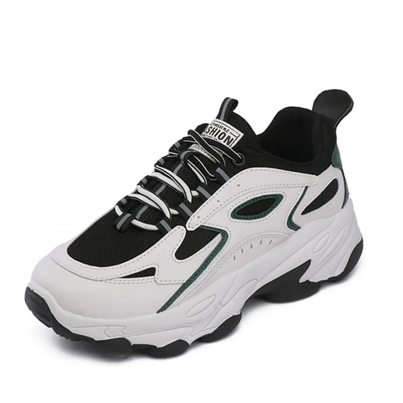 

Women's Chunky Sneakers Cow Leather Thick Bottom Platform Vulcanize Shoes Breathable Casual Shoes For Woman Female New Heel