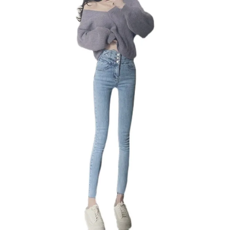

Ultra High Waist Jeans 2021 New Korean Style Versatile Skinny Slimming Pencil Ankle-Length Slim-Fit Pants Women's Fashion