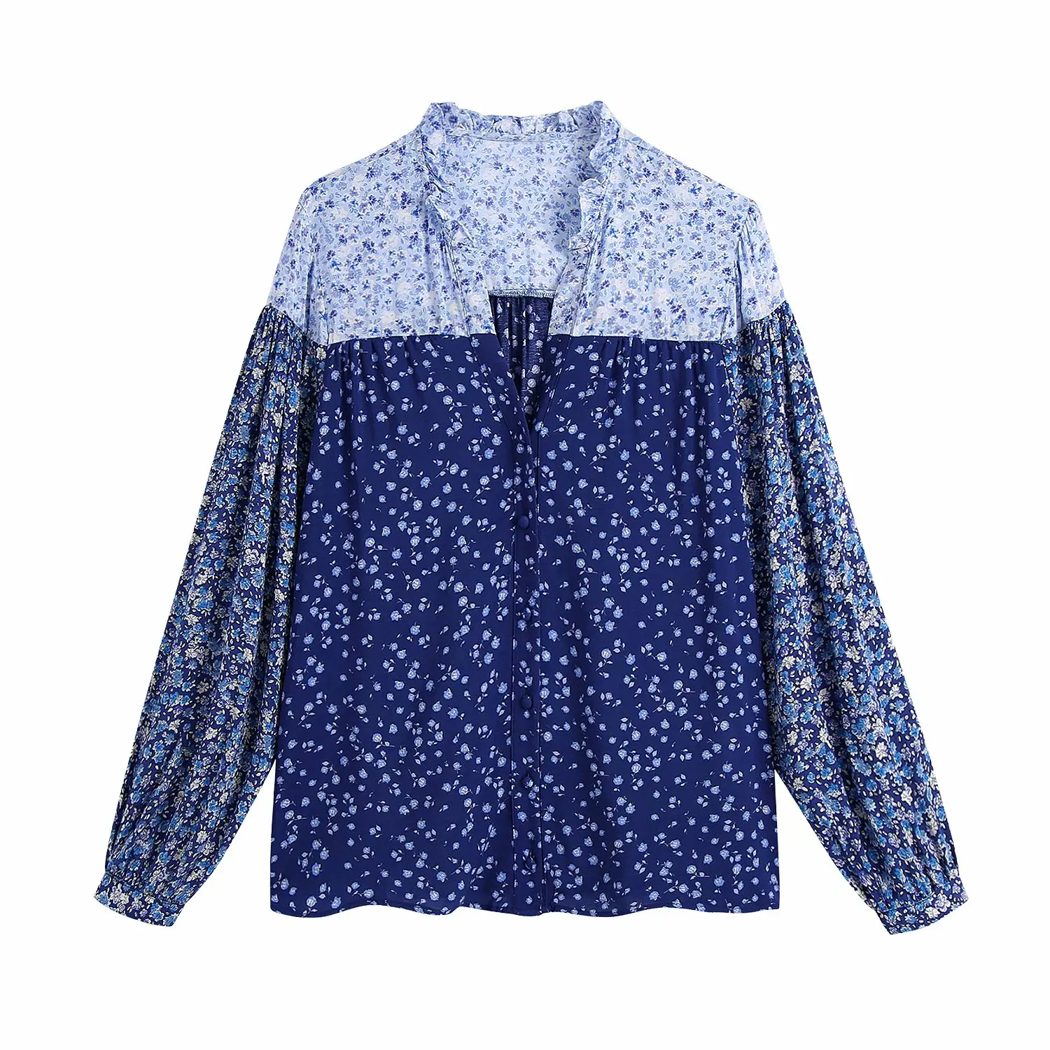 

Za Women Fashion Color matching Flowers Print Blouse Shirt Long Sleeve 2021 Chic Female Shirt Tops BB1719