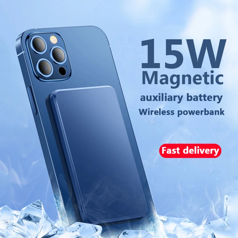 10000mah portable magnetic wireless power bank powerbank 15w fast charger for iphone 12 13 pro max external auxiliary battery free global shipping