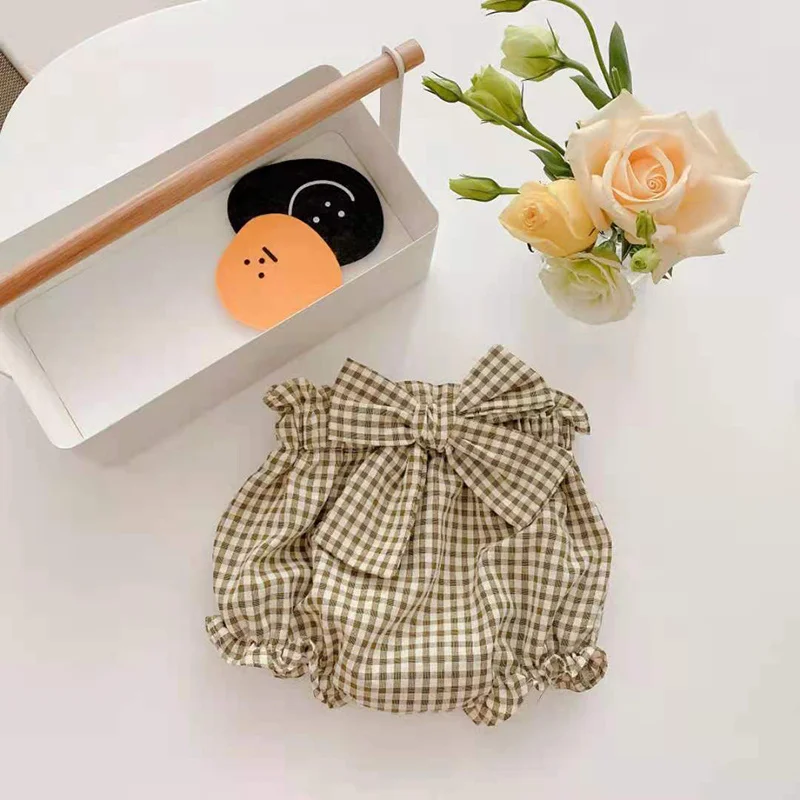 Трусики-шорты летние хлопковые клетчатые с бантом для маленьких девочек чехол на