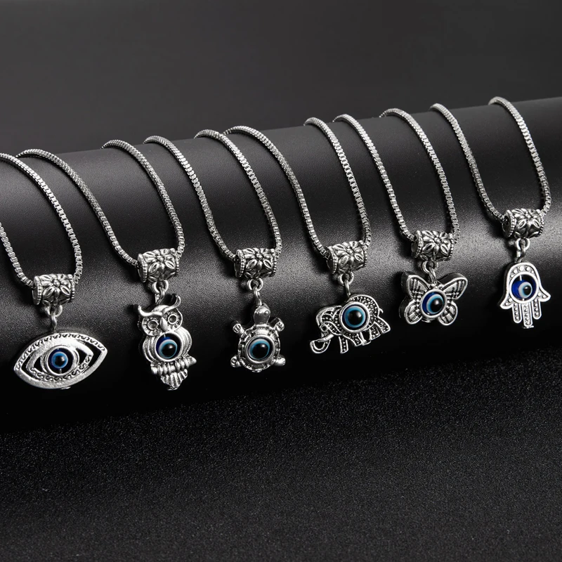 

Vintage Turkish Lucky Evil Eye Hand of Fatima Pendant Necklacke for Men/Women/Lovers Fashion Handmade Collar Chain Neck Jewelry