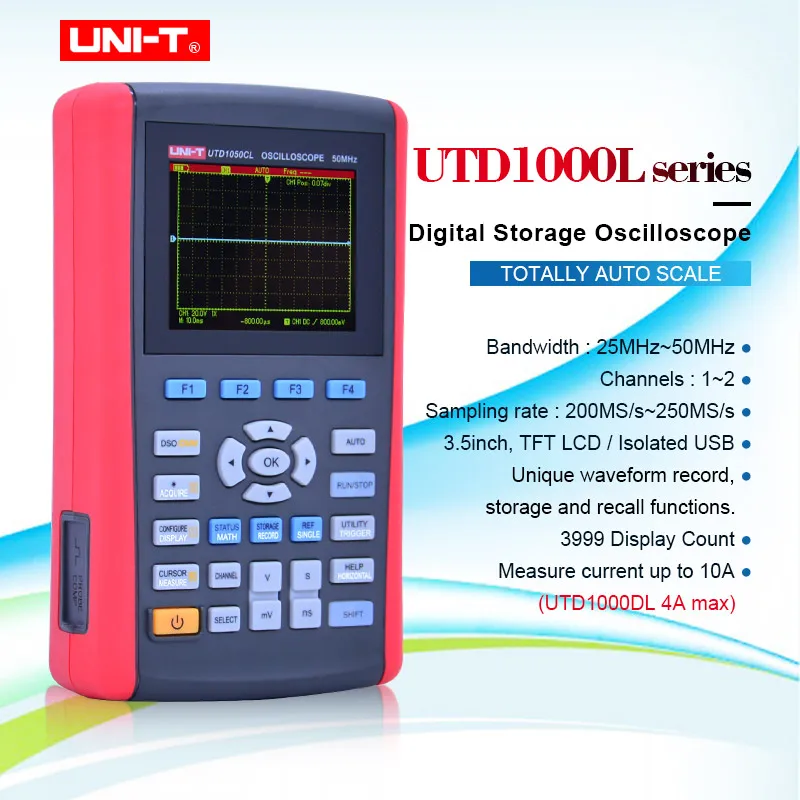 

UNI-T UTD1025CL портативный цифровой осциллограф и мультиметр одноканальная полоса пропускания 25 МГц, Скорость выборки 200 мс/с